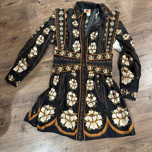 FARM Rio Black Embroidered Flowers Long Sleeve Organic Cotton Mini Dress - Picture 5 of 5